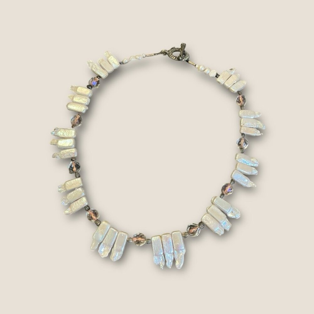 Keshi  Baroque  Pearls and Faceted Beaded Necklace With Toggle Clasp